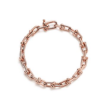 tiffany hardwear link bracelet in 18k rose gold with diamonds