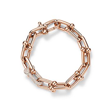 Tiffany HardWear link bracelet in 18k rose gold with diamonds, medium.