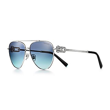 Tiffany HardWear Sunglasses in Silver-colored Metal with Dark Blue Lenses |  Tiffany & Co.