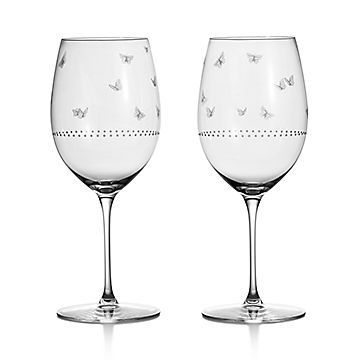Tiffany Jardin Red Wine Glasses in Etched Glass, Set of Two