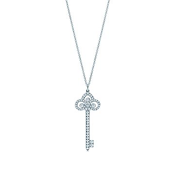 Tiffany Keys Hollow Floral Key Pendant Necklace Party Style Women