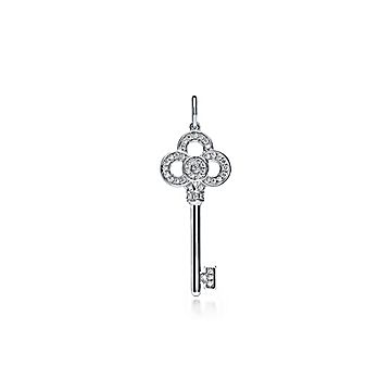 Tiffany Keys mini crown key pendant in 18k white gold with diamonds.