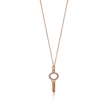 Tiffany Keys Modern Keys Open Oval Key Pendant In Rose Gold With Diamonds Mini Tiffany Co