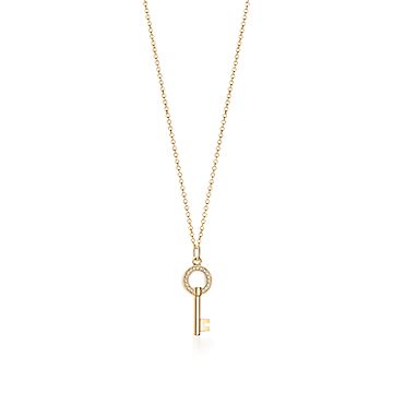 Tiffany Keys modern keys open round key pendant in 18k gold with