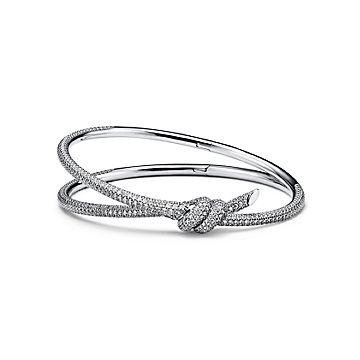 Tiffany Knot Double Row Bracelet in White Gold with Diamonds 