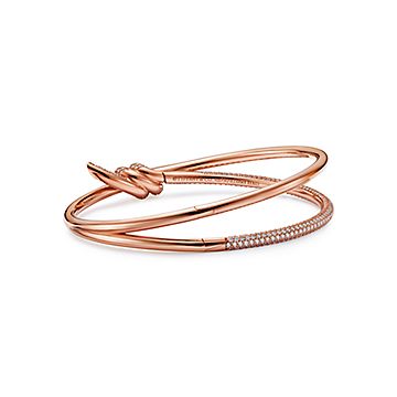 Tiffany Knot Double Row Hinged Bangle in Rose Gold with