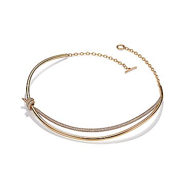 Tiffany Knot Double Row Necklace in Yellow Gold with Diamonds