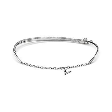 Tiffany Knot Double Row Necklace in White Gold with Diamonds