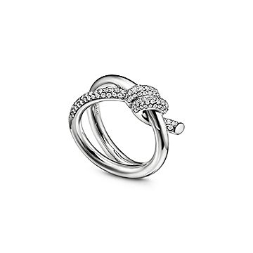 Tiffany Knot Double Row Ring in White Gold with Diamonds