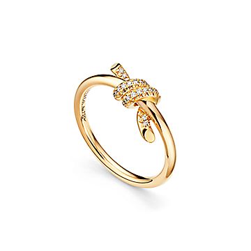 Tiffany Knot Double Row Ring in Yellow Gold with Diamonds