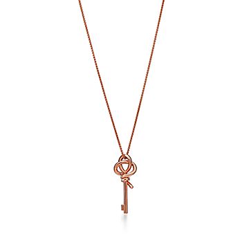 Tiffany Knot Small Key Pendant in Rose Gold with Diamonds 