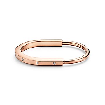 Tiffany Lock Bangle in Rose Gold with Diamond Accents Tiffany Co