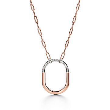 Tiffany Lock Pendant in Rose and White Gold with Diamonds Extra