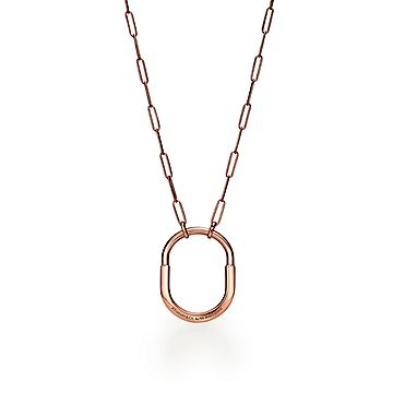 Tiffany Lock Pendant in Rose Gold with Diamonds Large Tiffany Co