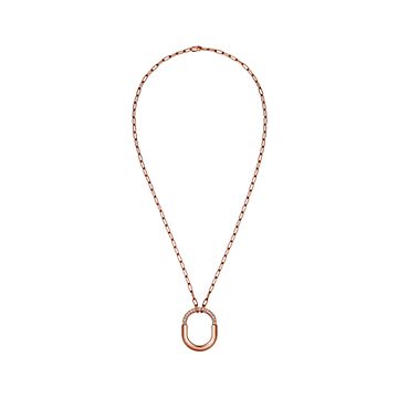 Tiffany Lock Pendant in Rose and White Gold with Diamonds, Extra Large