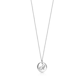 Engraved Initial Bike Lock Charm Necklace with Diamonds - Silver