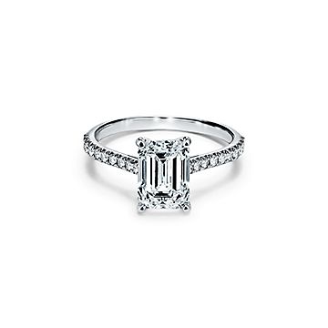 Platinum emerald cut hot sale diamond ring