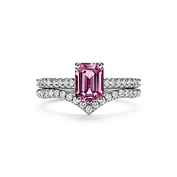 Tiffany Novo® Emerald-cut Pink Sapphire Ring in Platinum with Pavé