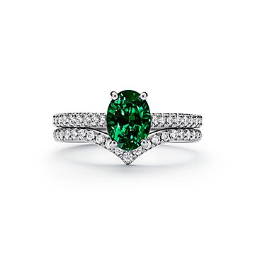 Tiffany Novo Oval Emerald Ring in Platinum with Pav Diamonds