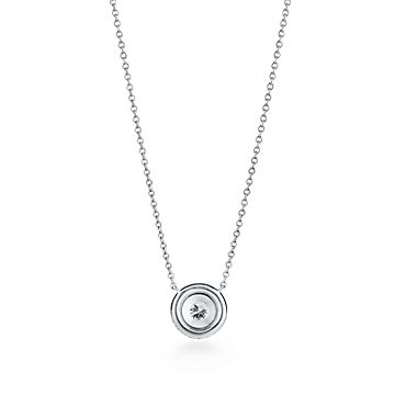Tiffany Soleste Pendant in Platinum with A Sapphire and Diamonds, Size: 16 in.