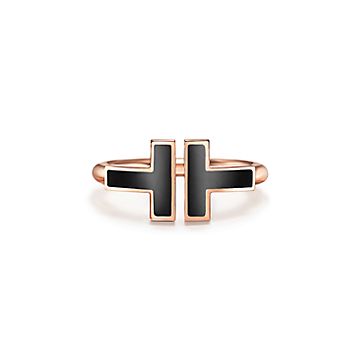 Tiffany T Black Onyx Wire Ring in Rose Gold | Tiffany & Co. US