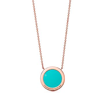 Tiffany T Diamond and Turquoise Circle Pendant in 18k Rose Gold