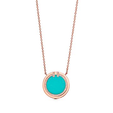 Tiffany T diamond and turquoise circle pendant in 18k rose gold