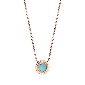 Tiffany T diamond and turquoise circle pendant in 18k rose gold 