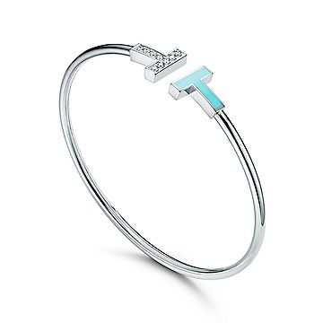 【Tiffany&Co】TiffanyT☆18k White Gold Wire ブレスレット Tiffany T Diamond and Turquoise Wire Bracelet in White Gold