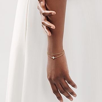 Tiffany T Diamond Double Chain Bracelet in 18K Gold, Small