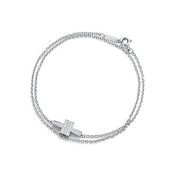 Tiffany T diamond double chain bracelet in 18k white gold, large 