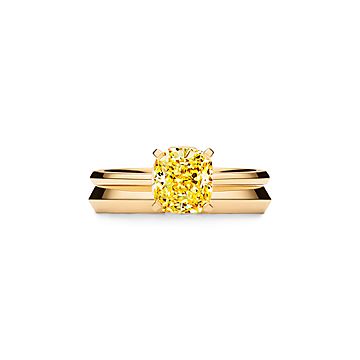 Tiffany True Engagement Ring with a Cushion cut Yellow Diamond in