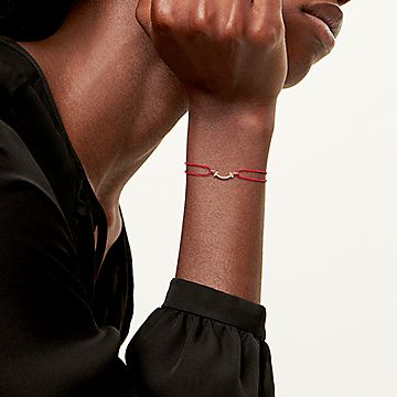 Tiffany T Smile Bracelet in Rose Gold on a Red Cord with