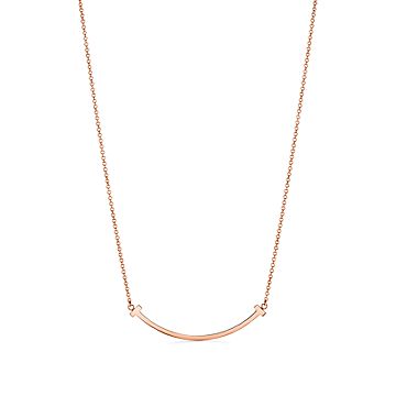 Tiffany T Smile Pendant in Rose Gold with Diamonds, Small 