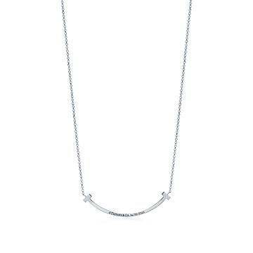 Tiffany T Smile Pendant in White Gold with Diamonds, Small