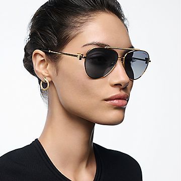 Tiffany T Sunglasses in Pale Gold-colored Metal with Gray Gradient