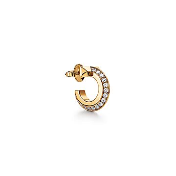 Tiffany T T1 Hoop Earrings in Yellow Gold with Diamonds