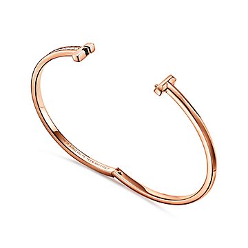 Tiffany T T1 Narrow Diamond Hinged Bangle in Rose Gold