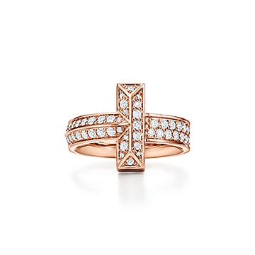 Tiffany T T1 Ring in Rose Gold with Diamonds, 4.5 mm | Tiffany & Co.