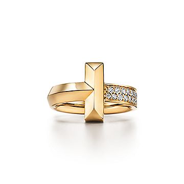 Tiffany T T1 Ring in Yellow Gold with Diamonds, 4.5 mm Wide