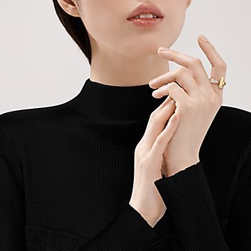 Tiffany T T1 Ring in Yellow Gold with Diamonds, 4.5 mm Wide, Size: 8