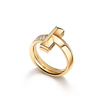 ティファニー 18Kイエローゴールド T1ナロウリング Tiffany T:T1 Ring in Yellow Gold with Diamonds | Tiffany
