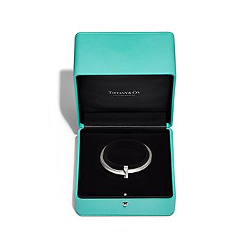 Tiffany T T1 Wide Hinged Bangle in White Gold | Tiffany & Co. US