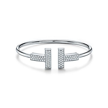 Tiffany T Wide Diamond Wire Bracelet in White Gold | Tiffany