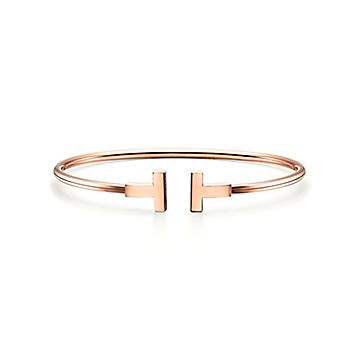 Tiffany T wire bracelet in 18k rose gold, small. | Tiffany & Co.