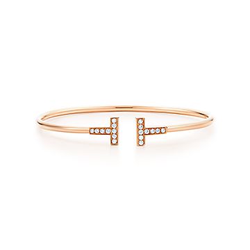 Tiffany T Wire Bracelet in Rose Gold with Diamonds | Tiffany & Co.