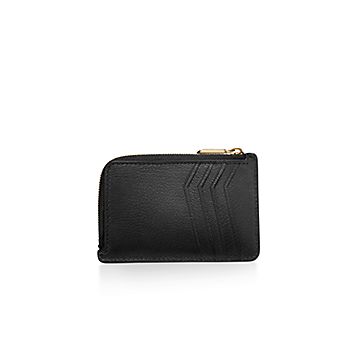 Tiffany T Zip Card Case in Black Leather