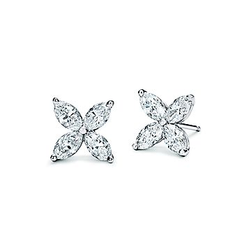 Authentic! Tiffany & Co Platinum Victoria 1.62ct Diamond Large Stud Earrings  | Large stud earrings, Tiffany & co., Tiffany earrings