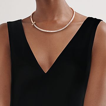 ティファニー T T ワン ダイヤモンド ネックレス 18K ローズ