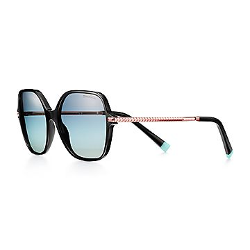 Wheat Leaf Sunglasses in Black Acetate with Gradient Tiffany Blue 